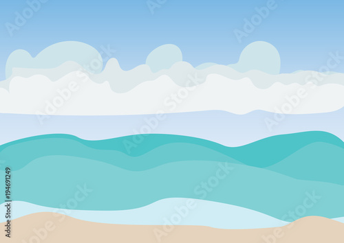 Sea beach and blue sky with cloud illustration