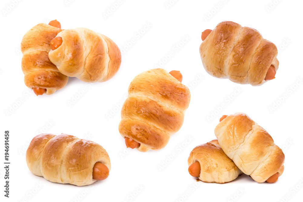 Bread with Sausage. Studio shot isolated on white Bread with Sausage. Studio shot isolated on white
