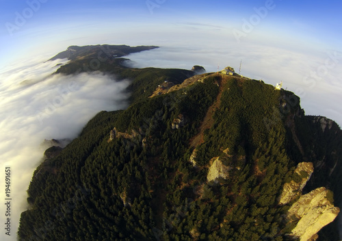 aerial view of Ceahlau mountin from the drone. Romania