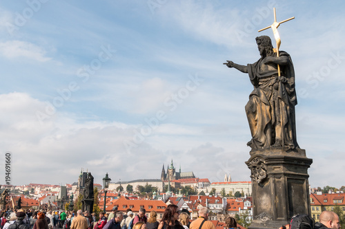 A statue on the Charles Bridge in Prague, Czech Republic