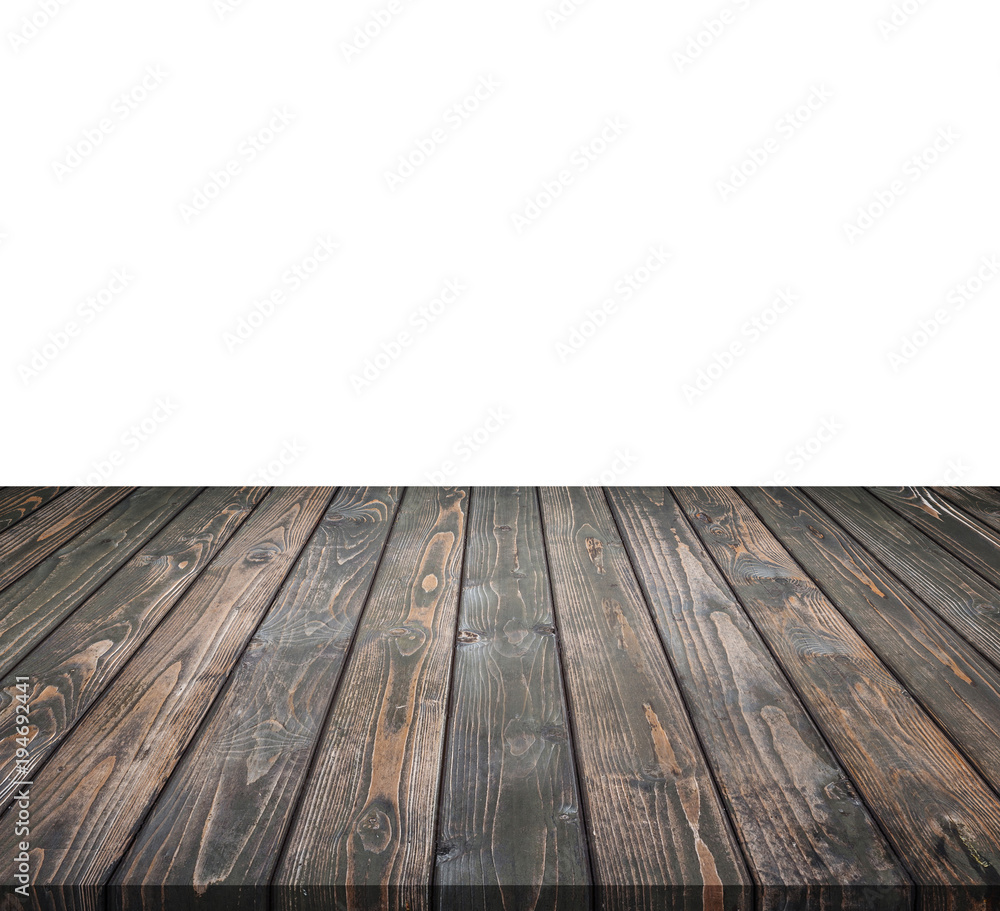 Empty top of wooden table counter isolated on white. Saved with clipping path. For photo montage or product display Empty top of wooden table counter isolated on white. Saved with clipping path. For photo montage or product display