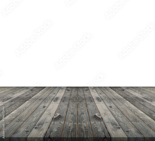 Empty top of wooden table counter isolated on white. Saved with clipping path. For photo montage or product display