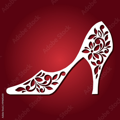 Fashionable Shoes with hairpin. Laser cutting template. Vintage vector female shoes.