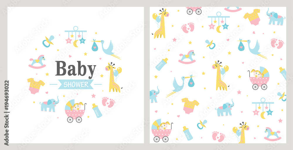 Fototapeta premium Baby Shower card. Vector illustration
