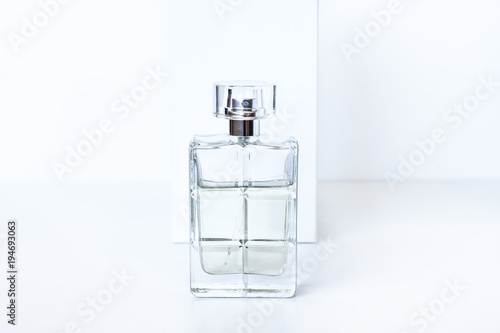 Perfume bottle mock up isolated on white box background