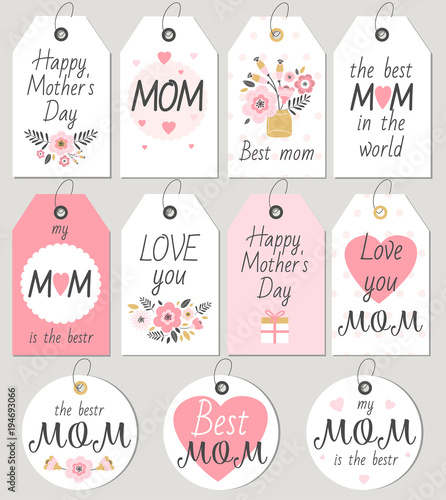 Set of Happy Mother's Day gift tagss and cards. Vector illustration
