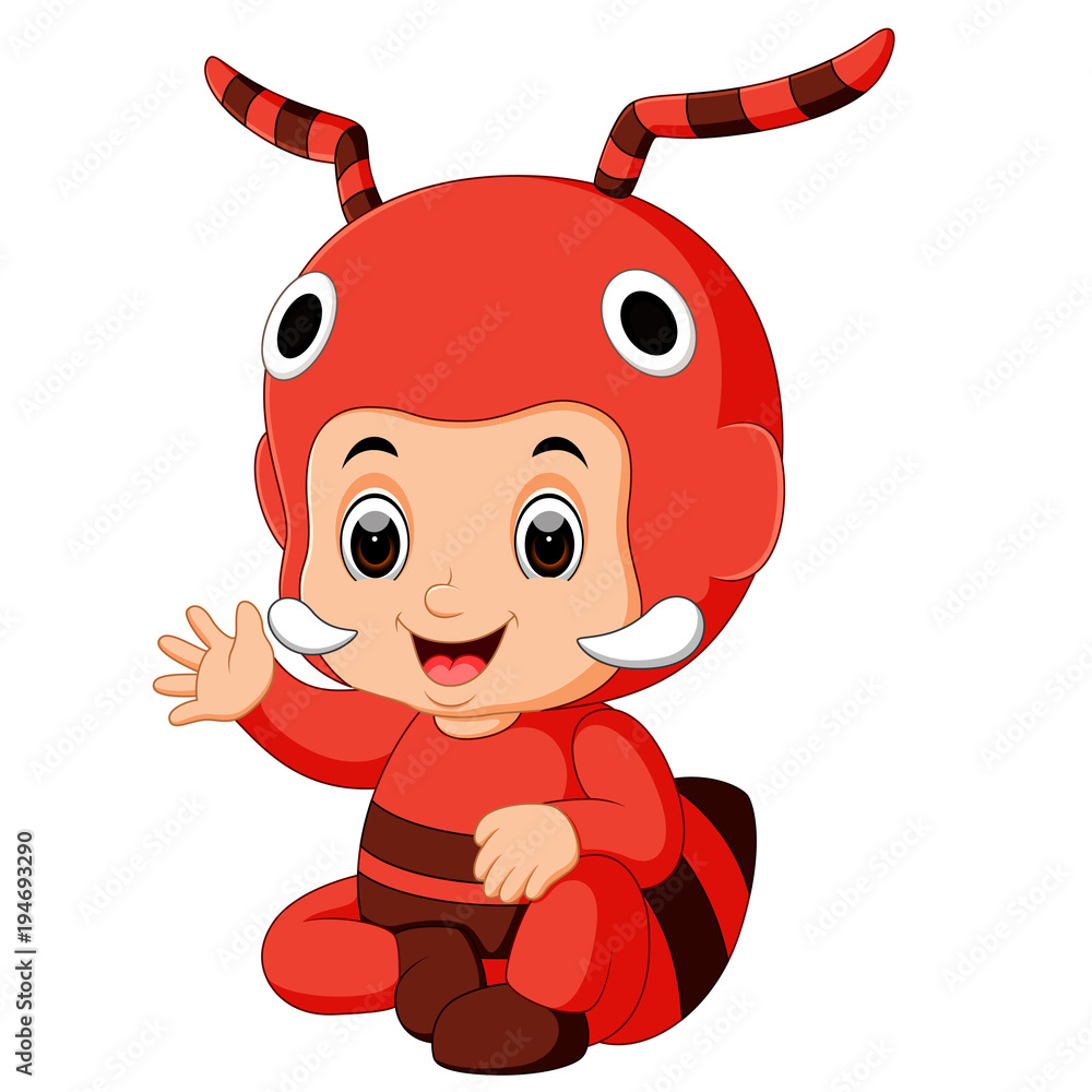 Naklejka premium Cute boy cartoon wearing ant costume