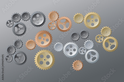 System of color of the gear wheels on gray-white background