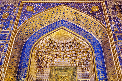 Interior of Tilla Kari  Tilya-Kori  Madrasah on Registan Square in Samarkand - Uzbekistan