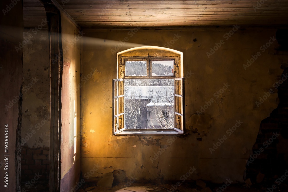 old window with sunlight