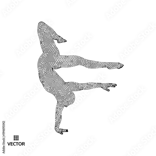 Man is posing and dancing. A dancer performs acrobatic elements. 3d model of man. Sport symbol. Design element. Vector illustration.