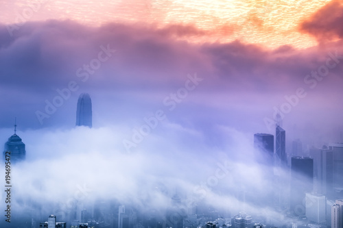 Photography Foggy and Cloudy view of Victoria harbor at Hong Kong