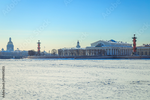 Panorama of the Spit of the Vasilyevsky Island in St. Petersburg on a winter sunny day © fedorovekb