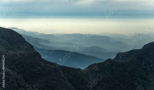 Fototapeta Naklejka Na Ścianę i Meble -  Mountains Landscape. Hills skyline Worlds End in Horton Plains National Park Sri Lanka.
