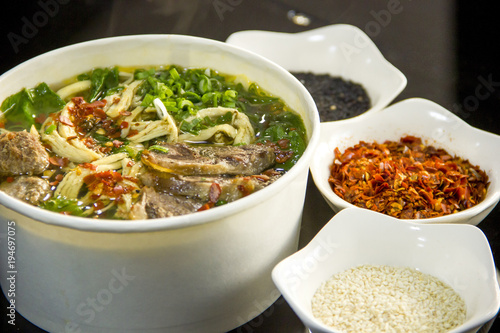 Thai noodle soup, a number of spices to choose from