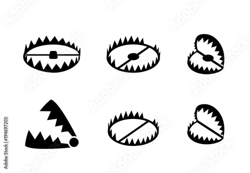 Set of bear trap icons and symbol in vector design photo