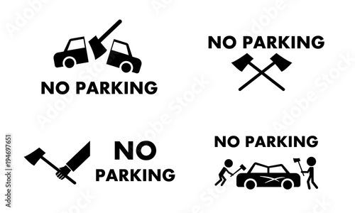 No parking sign and symbol with axe concept vector