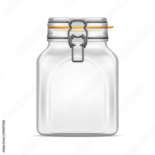 Vector empty Square Bale Glass Jar with Swing Top Lid isolated on a white background