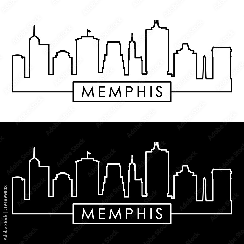 Memphis skyline. Linear style. Editable vector file.