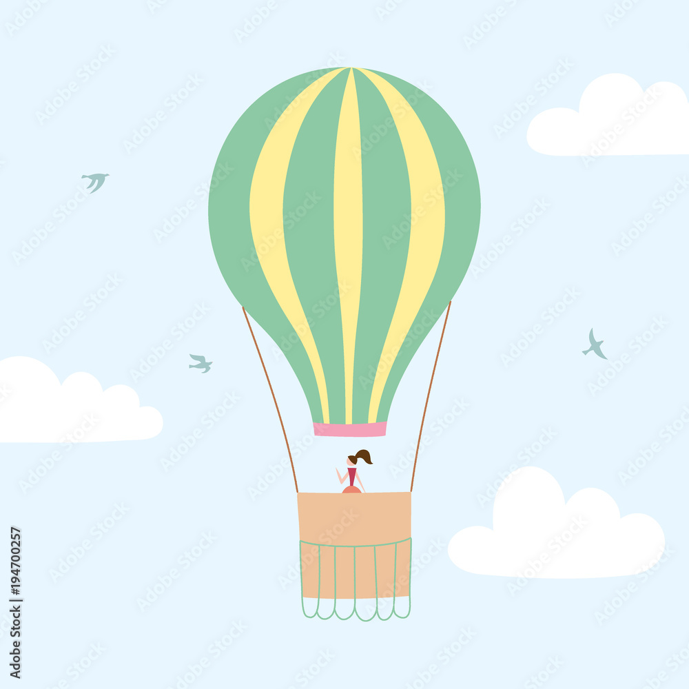 Naklejka premium Vector hot air balloon with passenger