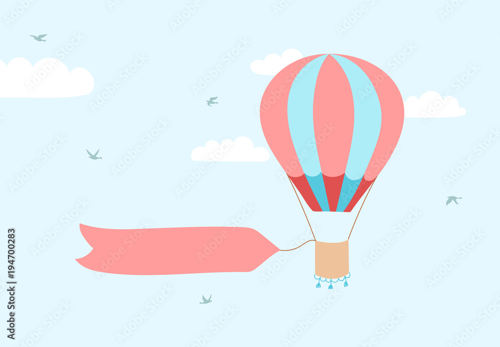 Obraz premium Vector illustration of hot air balloon with banner