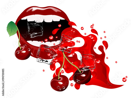 Red lips and fresh cherry juice