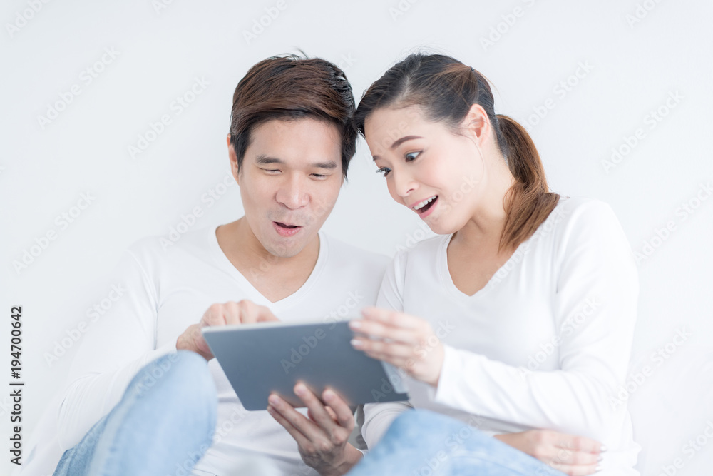 Happy couple are help searching about new home. Happy couple are help searching about new home.