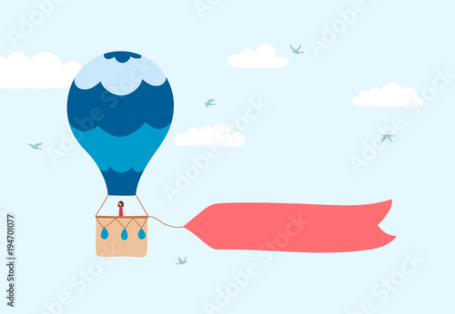 Vector illustration of hot air balloon with banner