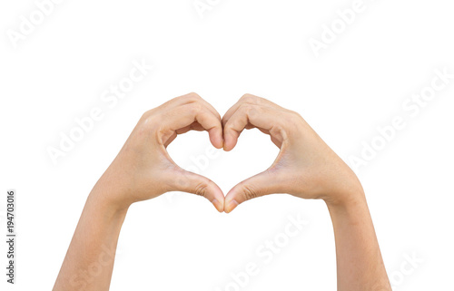 Heart shape with hand on isolate background.