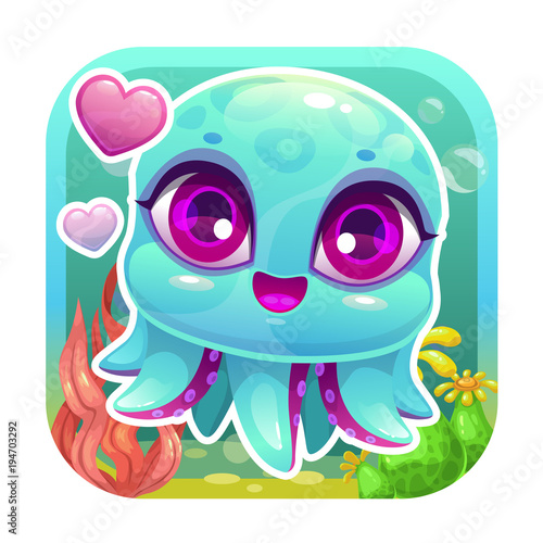 App icon with funny cartoon little baby octopus