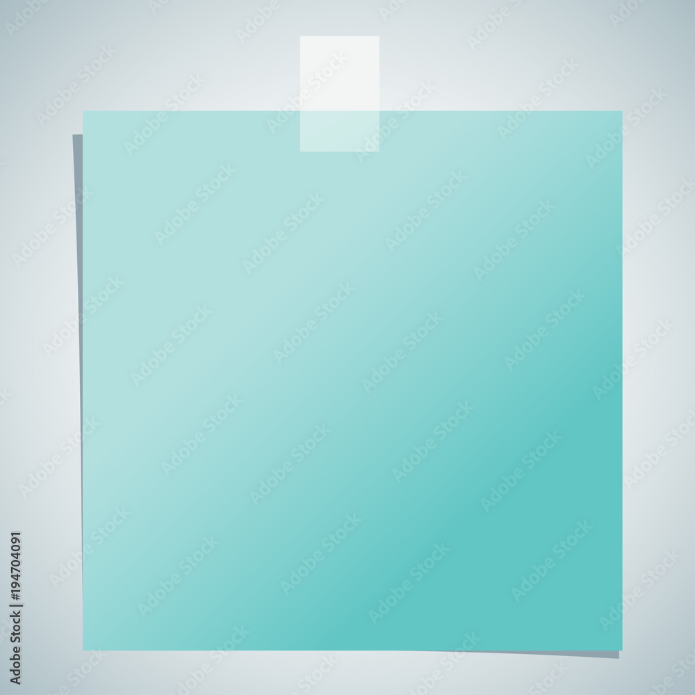Sheet is attached to the wall with an adhesive tape. Paper for notes. Flat vector cartoon illustration. Objects isolated on white background. Sheet is attached to the wall with an adhesive tape. Paper for notes. Flat vector cartoon illustration. Objects isolated on white background.