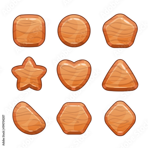 Cartoon wooden shapes set.