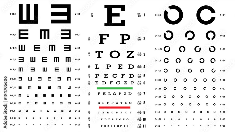 Eye Test Chart Vector. Vision Exam. Optometrist Check. Medical Eye