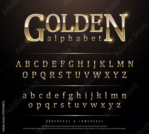 80s Retro Elegant Gold Colored Metal Chrome alphabet font. Typography classic style golden font set for logo, Poster, Invitation. vector illustration