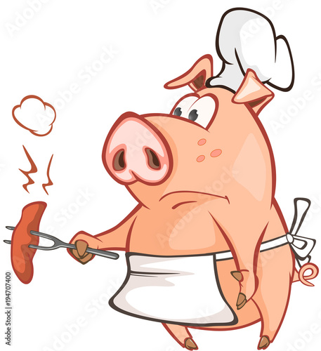 Illustration of a Cute Pig. Cartoon Character 