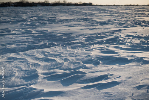 after Arctic Storm. Close-up shot of snow desert in Odessa