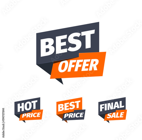Discount stickers set with different text. Sale buttons isolated vector illustration