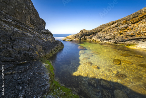 long exposure shot on sea with rocks