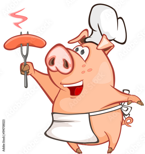 Illustration of a Cute Pig. Cartoon Character 