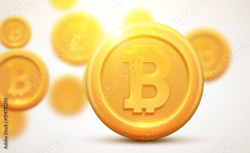 Golden coin bitcoin sign. Money and finance symbol Cryptocurrency coin bank concept. Bitcoin icon illustration
