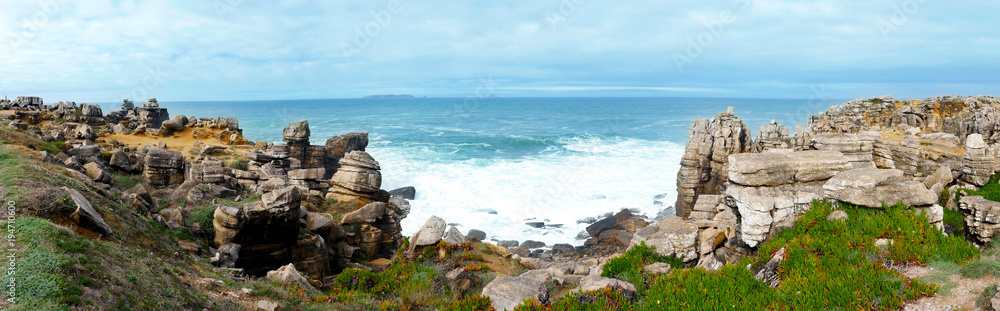 Peniche, coastal landscape with rocks and the sea
