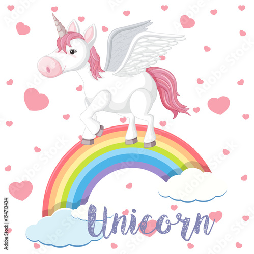 Unicorn with wings over the rainbow