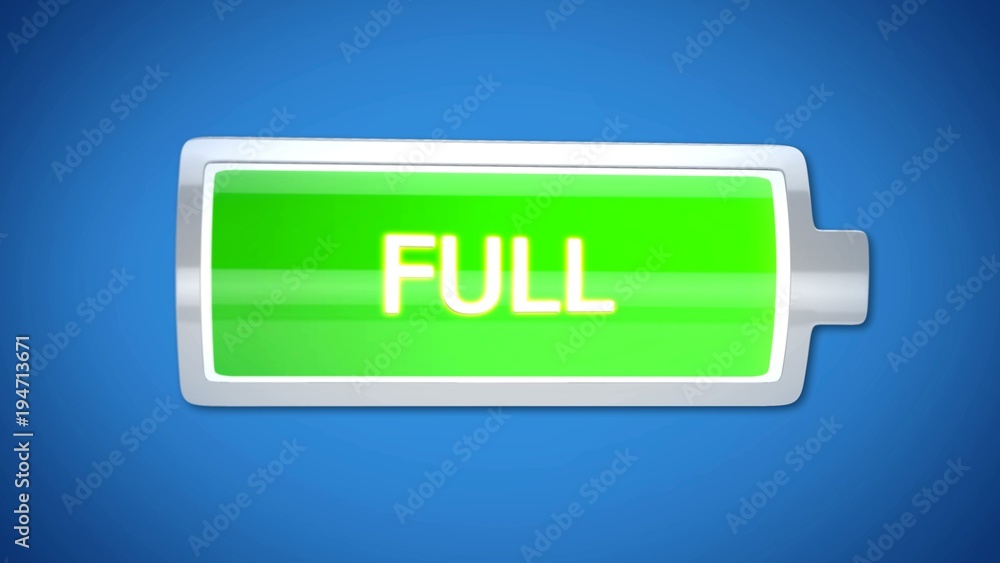 Fully charged battery 3d icon, source of electricity, filled with life energy Fully charged battery 3d icon, source of electricity, filled with life energy