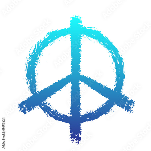 Peace sign, blue on white, vector illustration