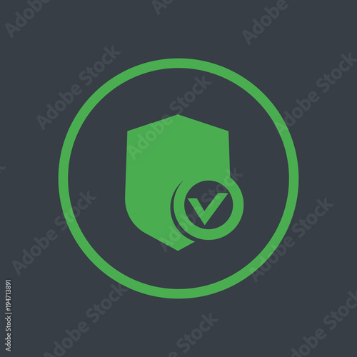 Shield with check mark icon in circle, security sign
