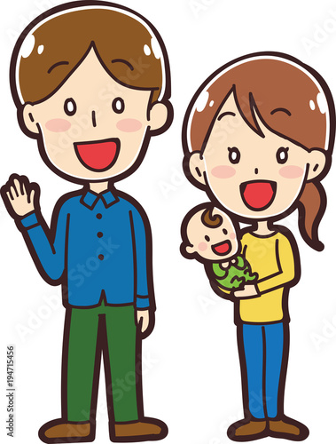 育児をする夫婦のイラスト素材