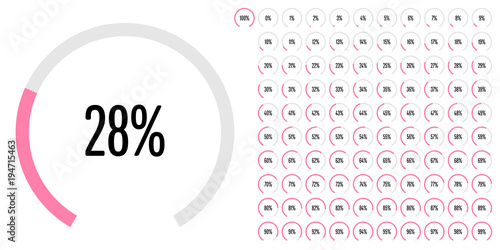 Set of circular sector percentage diagrams from 0 to 100 ready-to-use for web design, user interface (UI) or infographic - indicator with pink