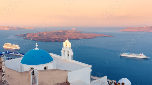 Idyllic view on caldera and traditional architecture of Santorini