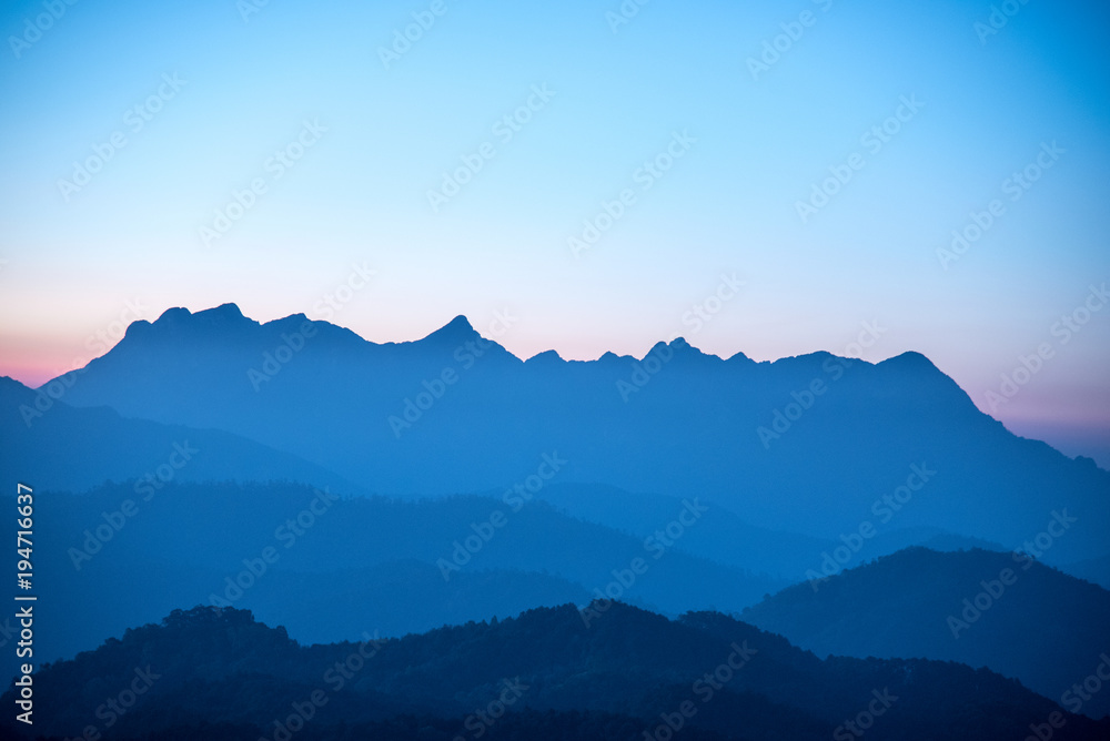 Panorama of  Mountain Range Landscape with Blue Sky