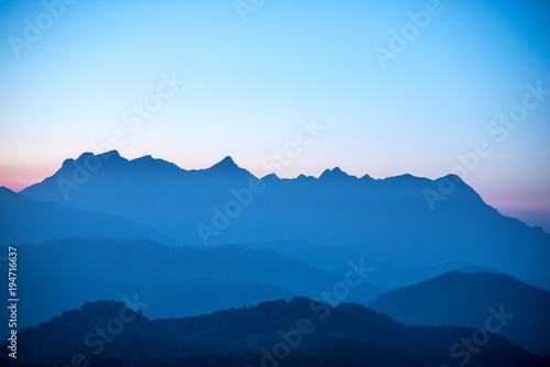 Panorama of Mountain Range Landscape with Blue Sky